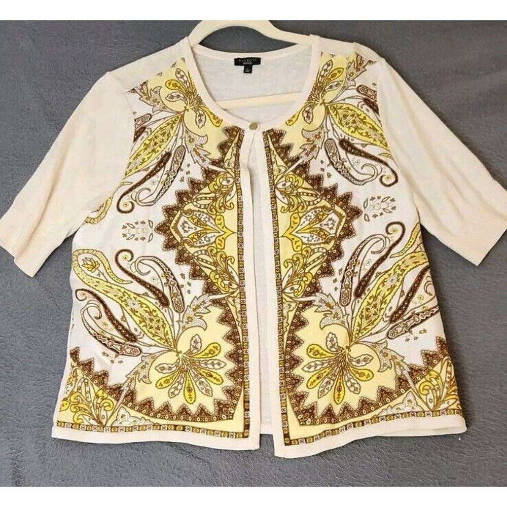 Talbots Cardigan Womens‎ Sz Large Ivory Paisley Cardigan Sweater Silk Blend